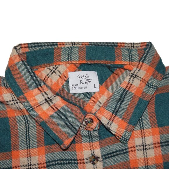 Mila And Tiff Cropped Plaid Flannel Shacket Button Down Long Sleeve Large - Picture 3 of 6